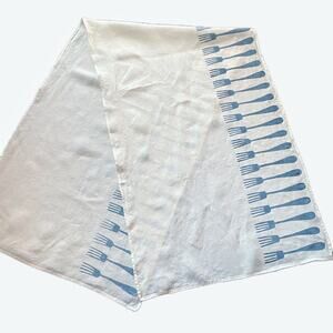 Bertozzi Stampa A Mano Linen Table Runner Chambray Fork Hand Printed In Italy